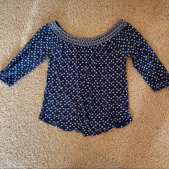 Luckybrand navy off the shoulder floral top - Picture 1 of 4